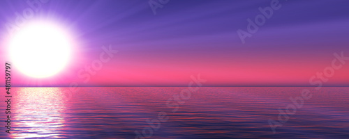 sunset sea sun ray clear sky. 3d rendering © aleksandar nakovski