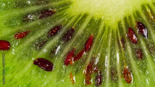 Kiwi fruit slice rotating, macro photo