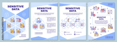 Sensitive data blue brochure template. Information safety. Booklet print design with linear icons. Vector layouts for presentation, annual reports, ads. Arial-Black, Myriad Pro-Regular fonts used photo