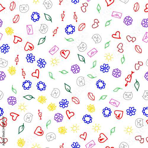 seamless pattern with hearts, leaves