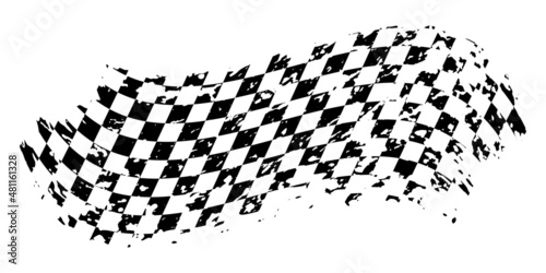 Grunge waving car race flag with scratches, checkered pattern of start and finish of auto rally