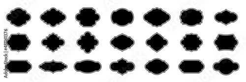 Retro tags, badge label set vector illustration. Black sticker quality emblem, vintage award stamps, luxury glossy shiny collection of banners isolated on white background.