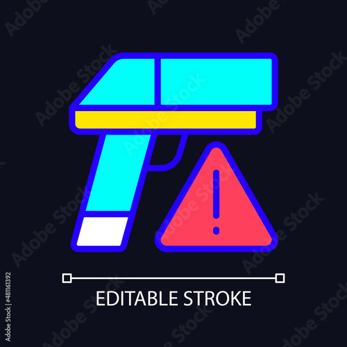 Small arms smuggling RGB color icon for dark theme. Weapon trafficking. Guns illicit trade. Simple filled line drawing on night mode background. Editable stroke. Pixel perfect. Arial font used