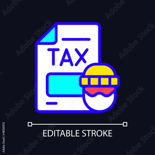 Tax evasion RGB color icon for dark theme. Taxation fraud. Money laundering. False declaration. Simple filled line drawing on night mode background. Editable stroke. Pixel perfect. Arial font used