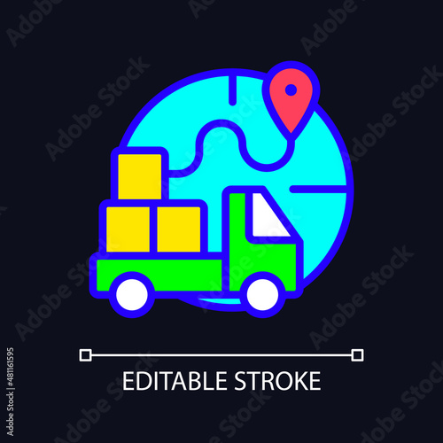 Import restrictions RGB color icon for dark theme. Goods transportation. Sanctions and embargo. Simple filled line drawing on night mode background. Editable stroke. Pixel perfect. Arial font used
