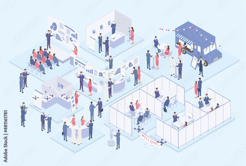 Vecteur Stock たくさんの来場者で溢れるit系の展示会イベントのアイソメイラスト Adobe Stock Vecteur Stock たくさんの来場者で溢れるit系の展示会イベントのアイソメイラスト Adobe Stock