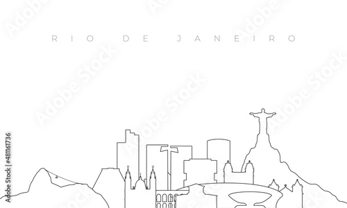 Outline Rio de Janeiro skyline. Trendy template with Rio city buildings and landmarks in line style. Stock vector design.