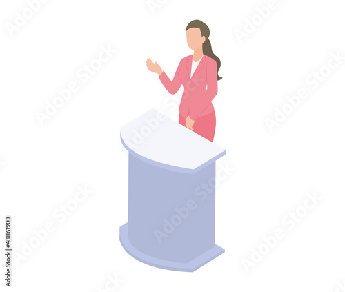 セミナーで登壇する女性のアイソメイラスト