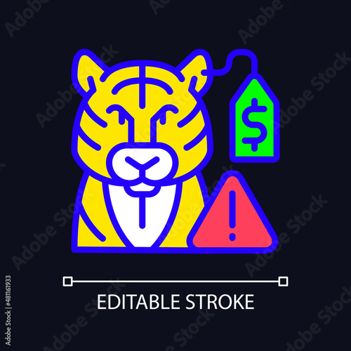 Wildlife smuggling RGB color icon for dark theme. Animals trafficking. Environmental crime. Simple filled line drawing on night mode background. Editable stroke. Pixel perfect. Arial font used