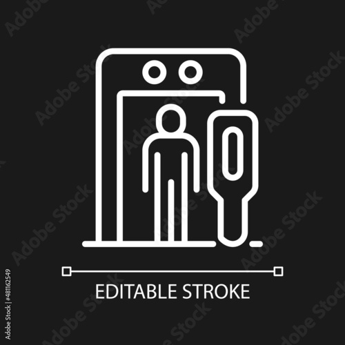 Airport border security white linear icon for dark theme. Thin line customizable illustration. Isolated vector contour symbol for night mode. Editable stroke. Pixel perfect. Arial font used