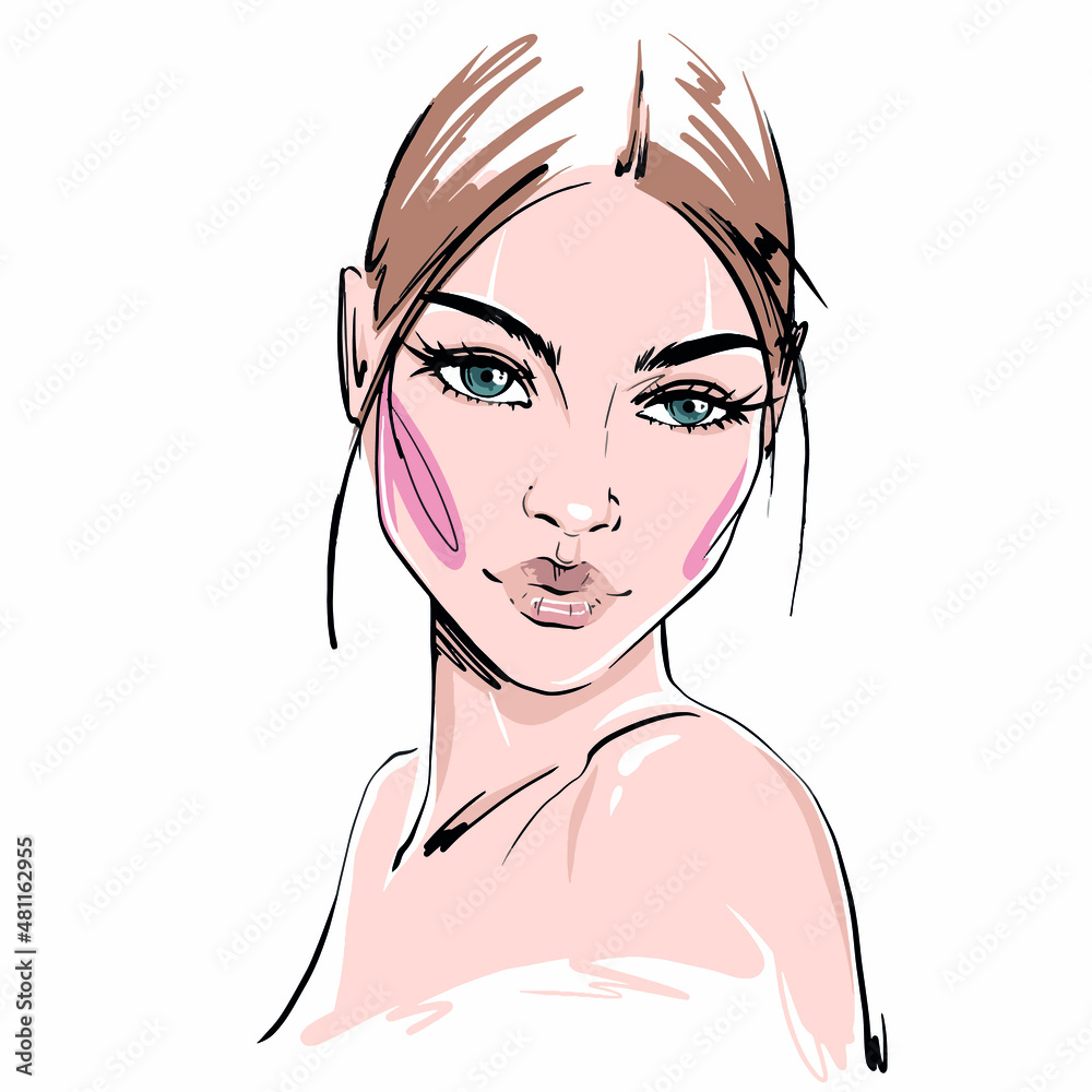 fashion illustration black and white Fashion sketch Abstract painting  Woman Fashion background Girl with hat Smokey eye face Big brush  strokes Stock Photo  Alamy