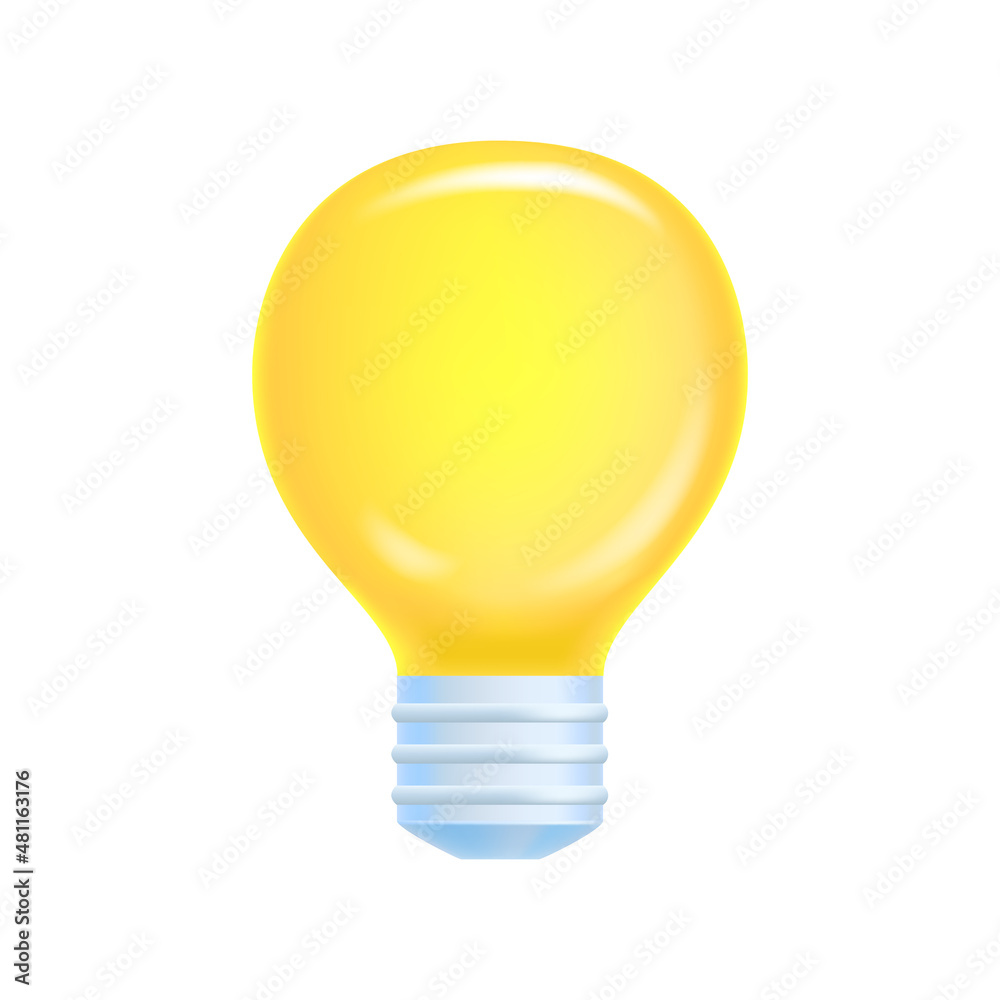 Illustration of 3d light bulb concept idea, enlightenment, thought maturation, light bulb rendering. Isolated on a white background. 3D vector graphics Illustration of 3d light bulb concept idea, enlightenment, thought maturation, light bulb rendering. Isolated on a white background. 3D vector graphics
