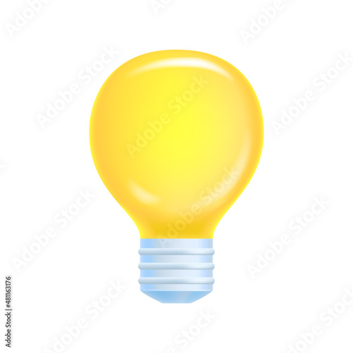 Illustration of 3d light bulb concept idea, enlightenment, thought maturation, light bulb rendering. Isolated on a white background. 3D vector graphics