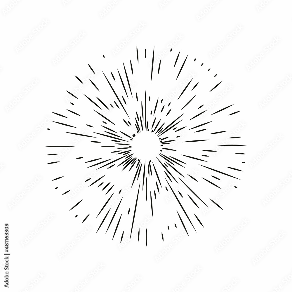 Obraz premium Sun rays hand drawn, linear drawing.