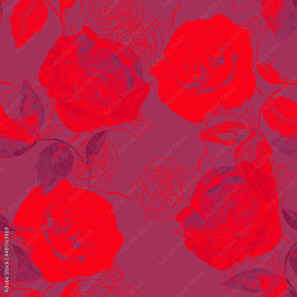 Roses seamless pattern.Image on a white and color background.Seamless pattern. Roses seamless pattern.Image on a white and color background.Seamless pattern.