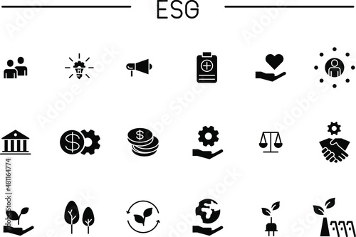 Vector set of  icons related to ESG, Environmental, social governance.