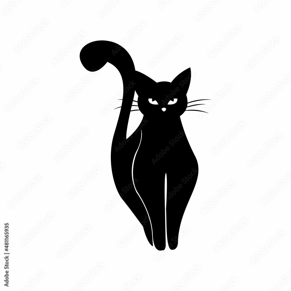 Obraz premium Mystical Black cat on white background.