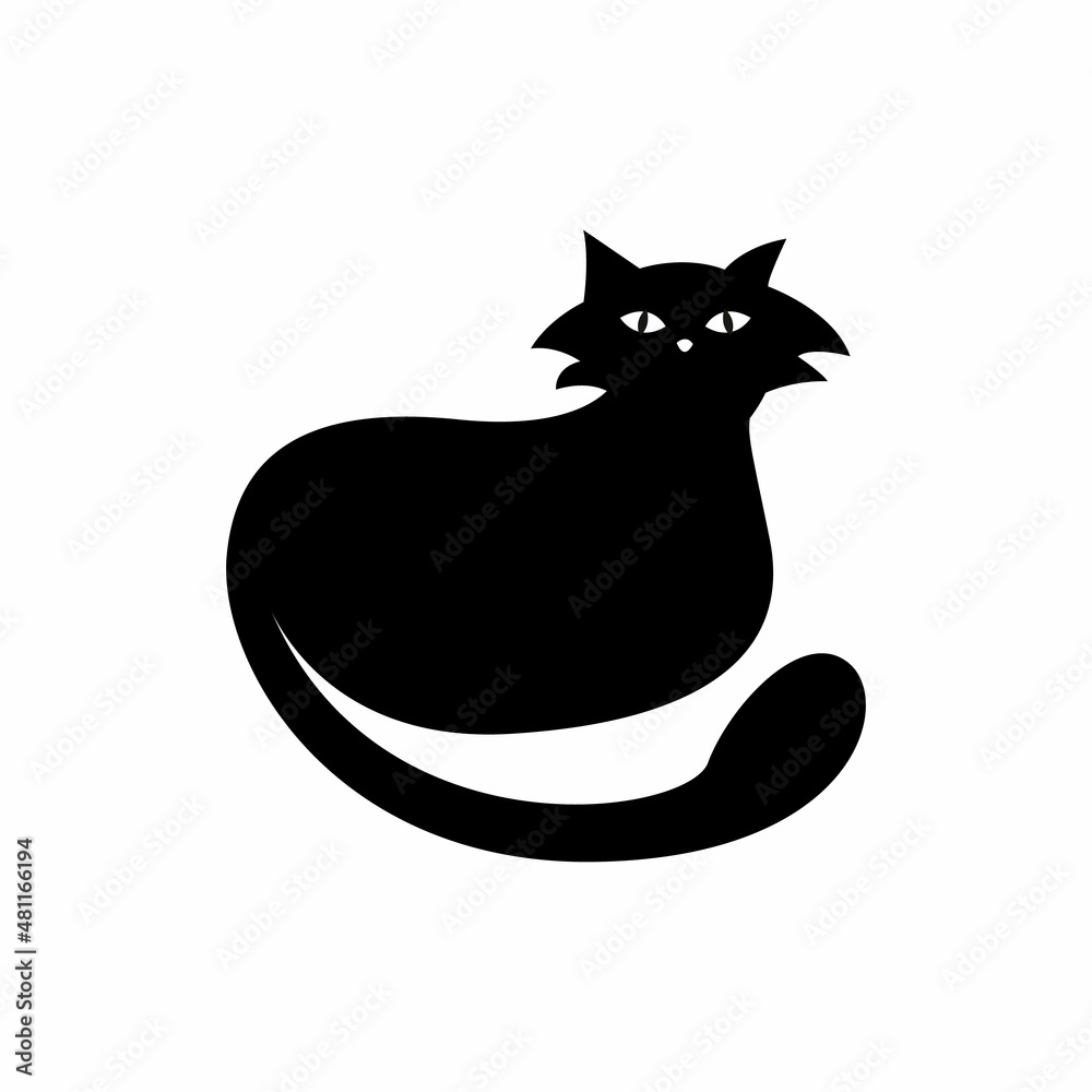 Mystical Black cat on white background. Mystical Black cat on white background.