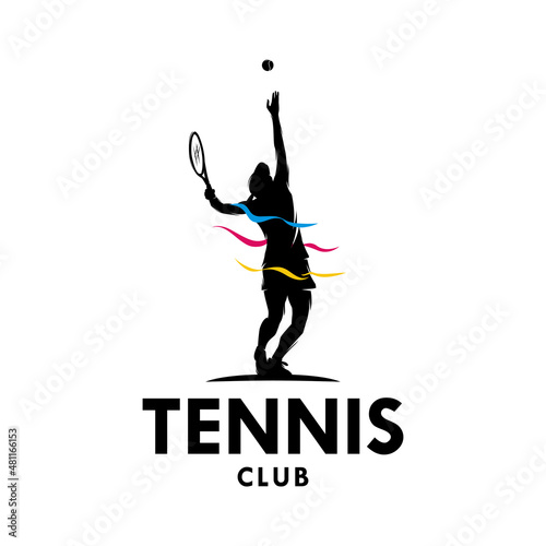 Tennis player woman logo design vector illustration