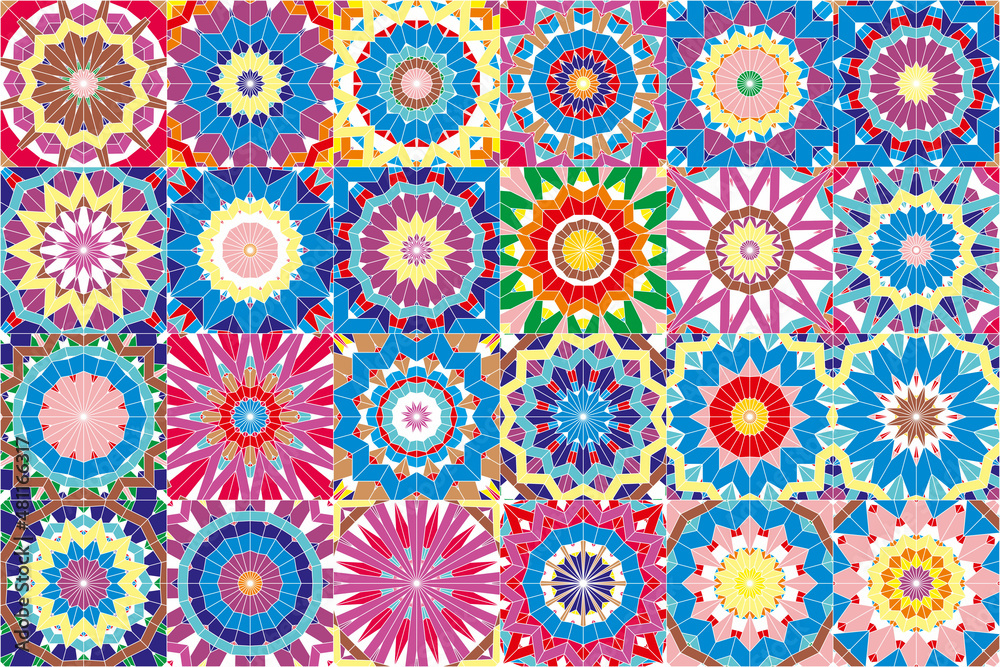 24 seamless textures for creativity. Pattern in kaleidoscope style.