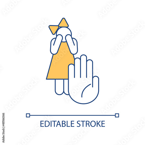 Protect child from stress RGB color icon. Avoid involving kid in family conflicts. Safe childhood. Isolated vector illustration. Simple filled line drawing. Editable stroke. Arial font used
