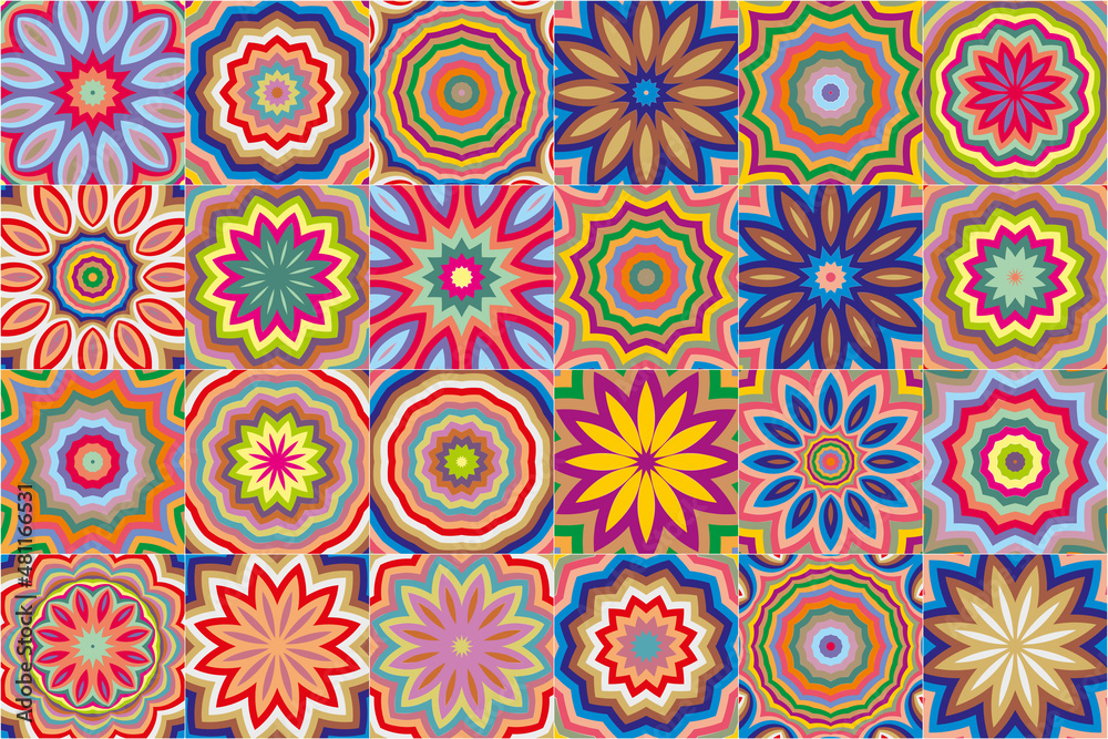 24 seamless textures for creativity. Pattern in kaleidoscope style.