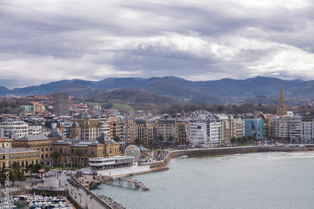 Panoramic view of Donostia - San Sebastian from its port and beach