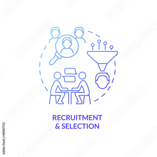 Recruitment and selection blue gradient concept icon. Checking candidates. HR abstract idea thin line illustration. Isolated outline drawing. Roboto-Medium, Myriad Pro-Bold fonts used