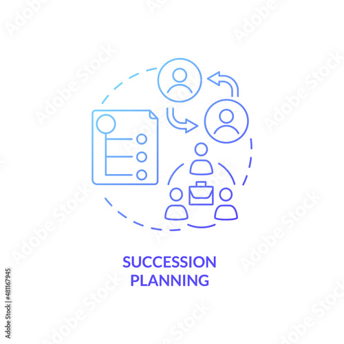 Succession planning blue gradient concept icon. Senior position replacement. HR abstract idea thin line illustration. Isolated outline drawing. Roboto-Medium, Myriad Pro-Bold fonts used photo