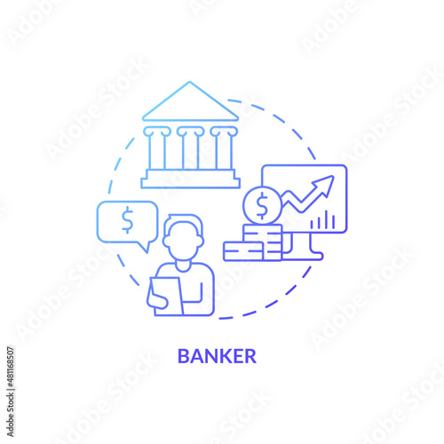 Banker blue gradient concept icon. Financial assistance. Business management careers abstract idea thin line illustration. Isolated outline drawing. Roboto-Medium, Myriad Pro-Bold fonts used