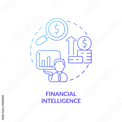 Financial intelligence blue gradient concept icon. Business management skills abstract idea thin line illustration. Isolated outline drawing. Roboto-Medium, Myriad Pro-Bold fonts used
