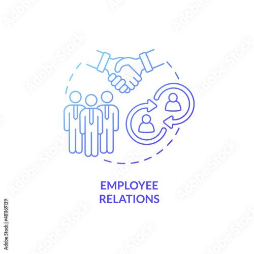 Employee relations blue gradient concept icon. Workers interaction. Skills for human resources abstract idea thin line illustration. Isolated outline drawing. Roboto-Medium, Myriad Pro-Bold fonts used