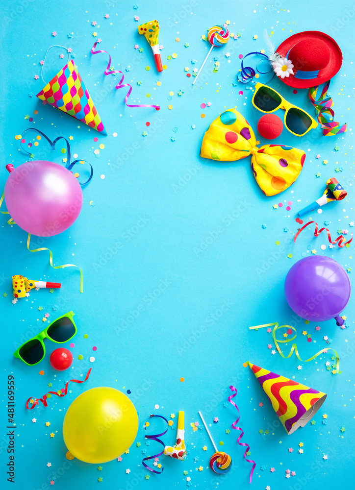 Festival Carnival Or Birthday Party Frame With Balloons Streamers And  Confetti Stock Photo - Download Image Now - iStock
