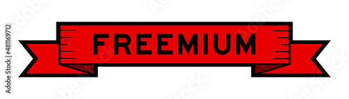 Ribbon label banner with word freemium in red color on white background