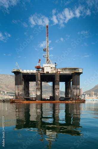 An oil extraction platform in Table Bay harbour, Cape Town, being repaired.
