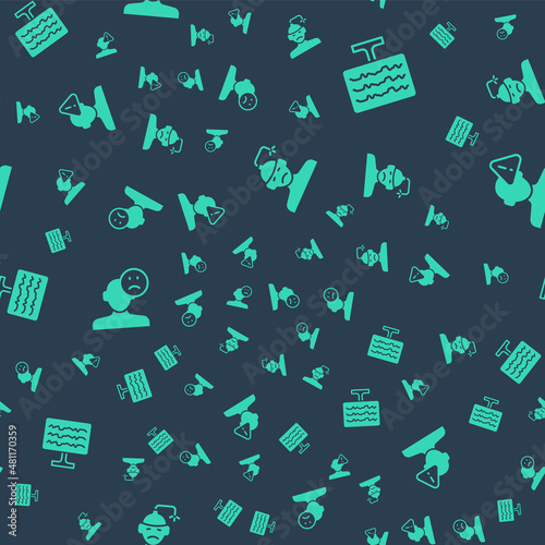 Set Concussion, headache, Encephalogram, Sad and depressed man, bad mood and Finding problem in psychology on seamless pattern. Vector