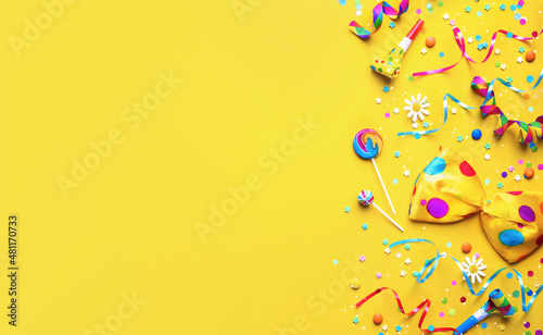 Colorful party items for carnival or birthday party