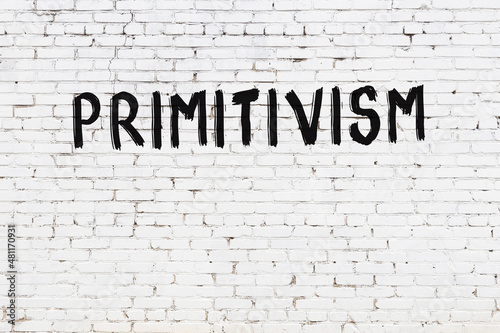 Inscription primitivism painted on white brick wall photo