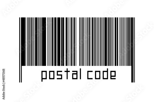 Barcode on white background with inscription postal code below photo