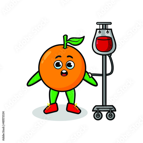 Cute cartoon illustration of orange having blood transfusion with cute modern style design for t-shirt, sticker, logo element
