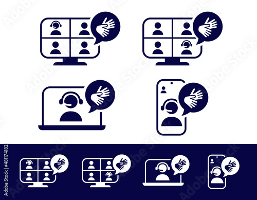 Icons Set Operator Interpreter Desktop Mobile Deaf Sign Language