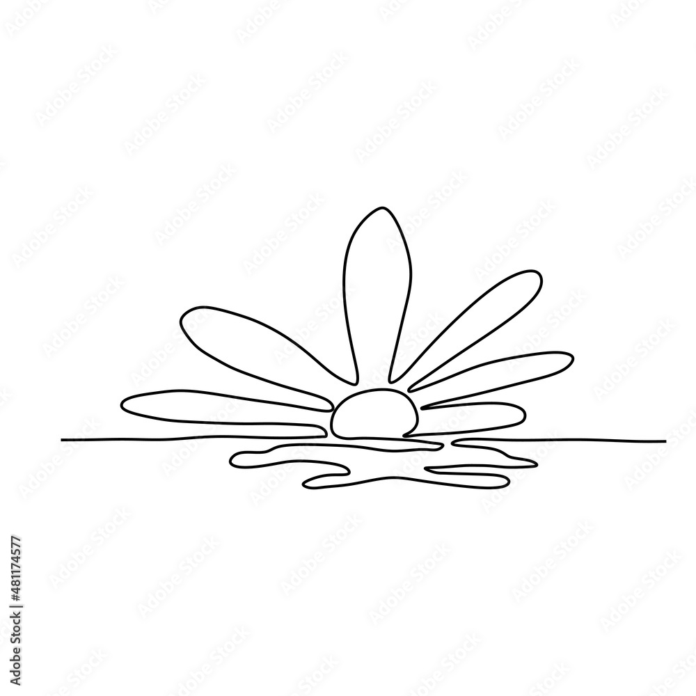 Continuous one line drawing. Sunset on the sea. Continuous one line drawing. Sunset on the sea.