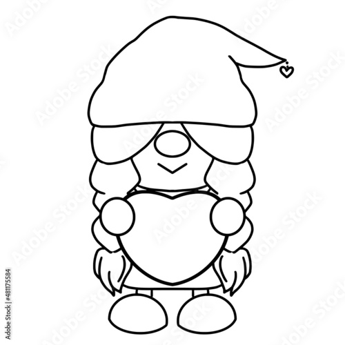 Valentine girl gnome outline