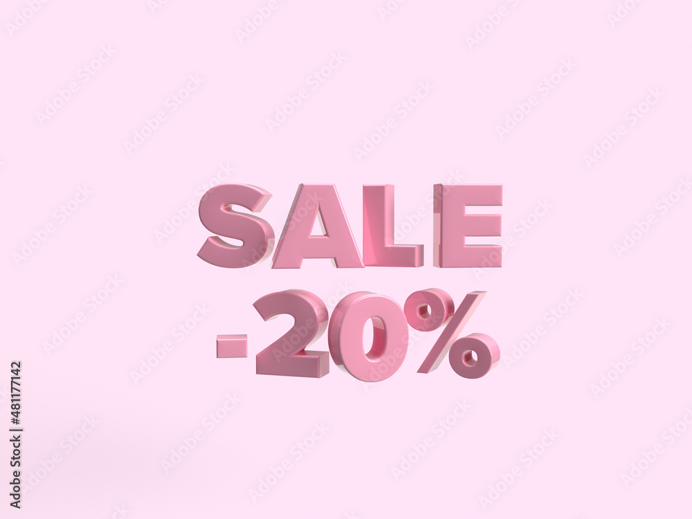 3d render. Banner or signboard with the inscription sale 20 percent. Time for discounts and sales 3d render. Banner or signboard with the inscription sale 20 percent. Time for discounts and sales