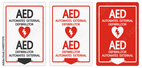 Symbol AED Sign label on white background