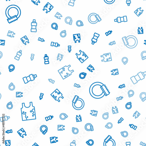 Set line Dirty t-shirt, Washing dishes and Bottle for cleaning agent on seamless pattern. Vector