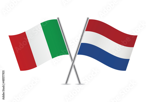 Italy and Netherlands flags. Italian and Netherlandish flags isolated on white background. Vector illustration.