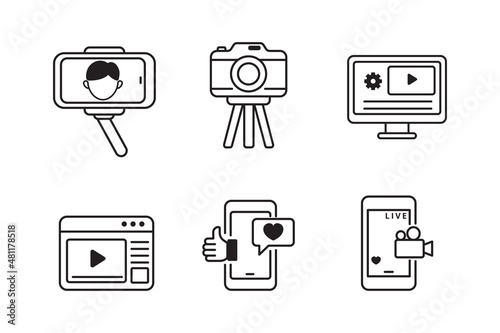 Set of vlog icon in black design isolated on white background
