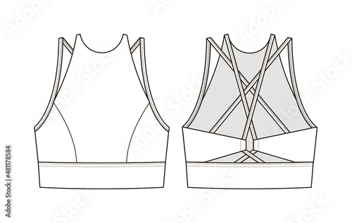 Fashion technical drawing of sport halter top bra with straps photo