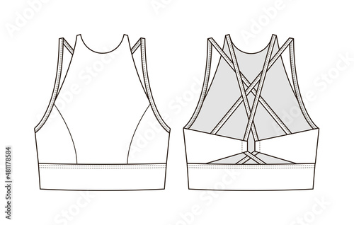 Fashion technical drawing of sport halter top bra with straps